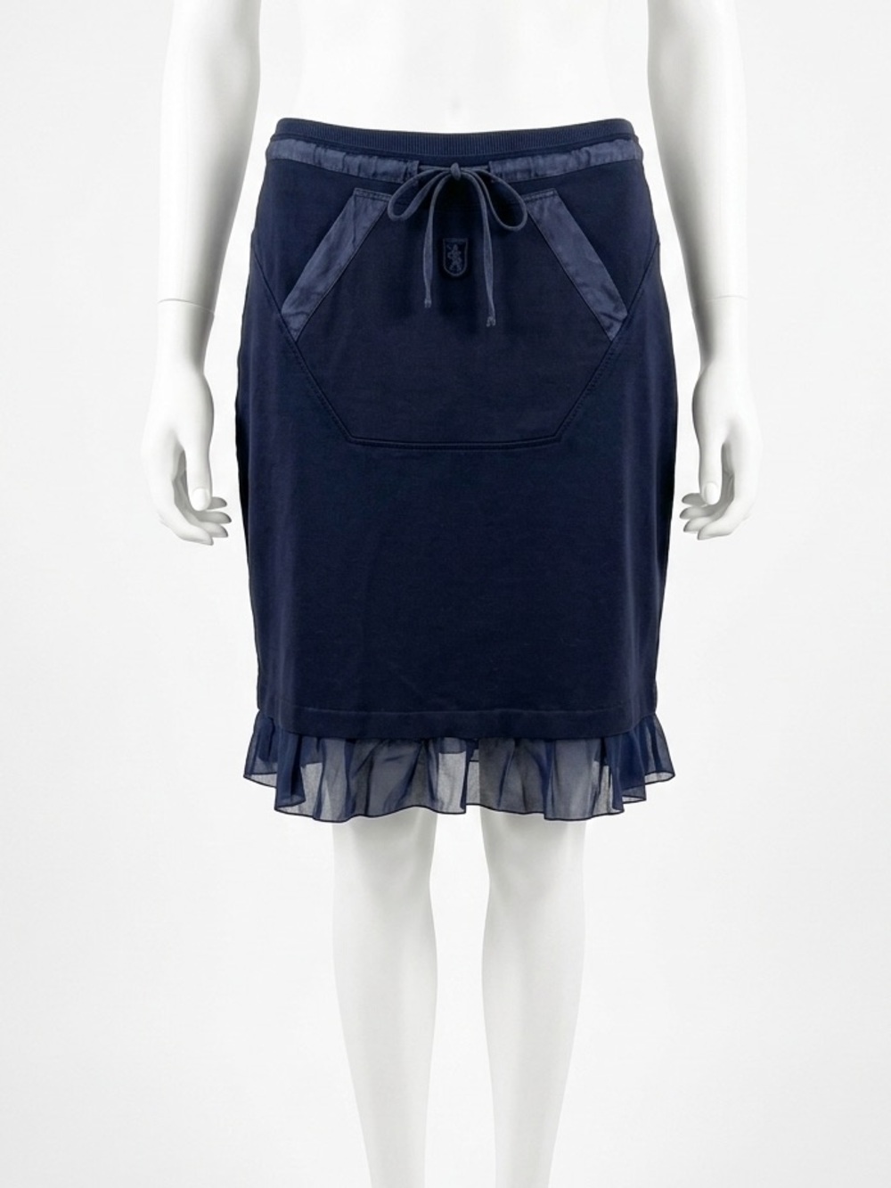 European Culture Royal Dye Navy Cotton Above-the-Knee Skirt | Made in Italy